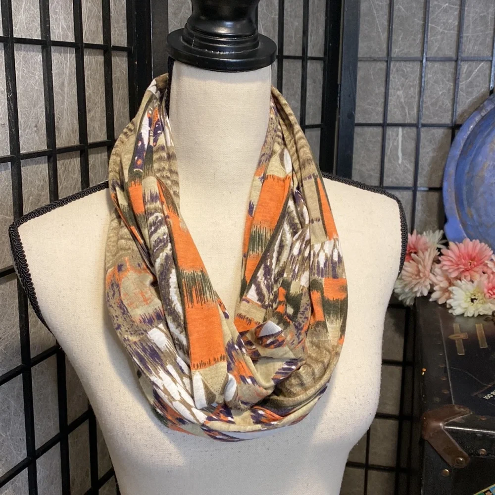 Beige, Brown & Orange Infiniti Scarf - Picture 3 of 5